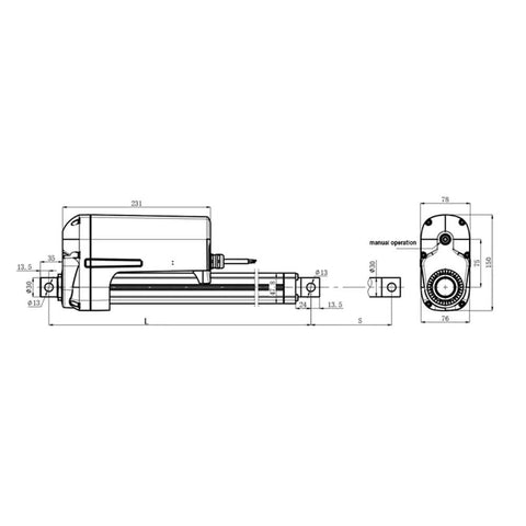 Heavy Duty Linear Actuator 12V 24V 48V 12000N Force IP66 Waterproof Solar Tracker Electric Push Rod dimensions diagram