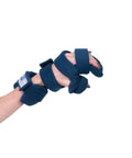 Progressive Rest Hand Splint With Five Point Straps And Finger Separator Included For Lefty Adult Hand Orthosis Medical Brace For Immobilization And Support PRH-101 Left 24-3315 in use on a left hand, highlighting blue straps.