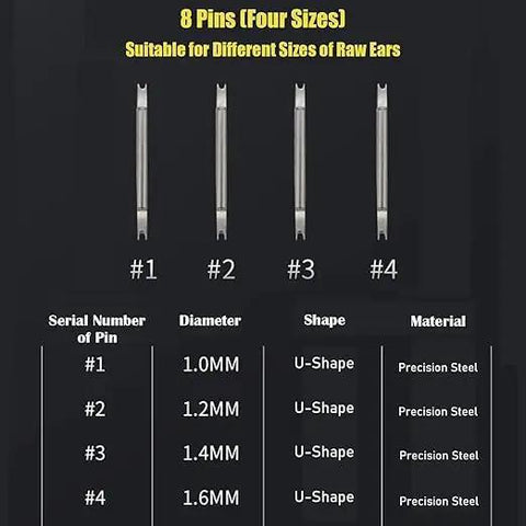 All-In-One Watch Spring Bar Removal Tool Set With Pliers And V Type Pins, 8-Pin Band Removal Kit, showing 4 pin sizes in precision steel.