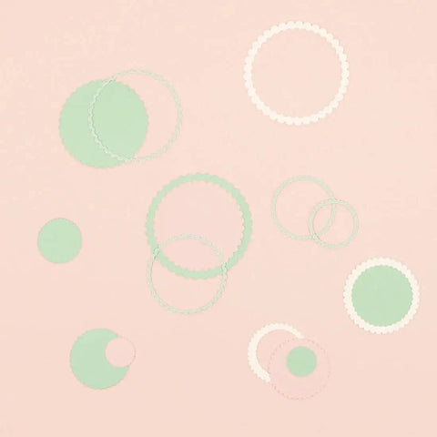 Scalloped circle designs showing Mini Die Set For Scrapbooking And Card Making - 7 Scalloped Circle Dies, suits cards foam plastic
