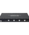 4 Port HDMI 2.0 KVM Switcher With HDCP 2.2 showing ports and connectors for seamless multi-computer desk setup.