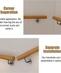 Rock Solid Oak Wall Mount Handrail Built On Heavy Duty Steel Brackets Adjustable Staircase Banister With Natural Wood Safety Grip showing corner separation and separate installation options.