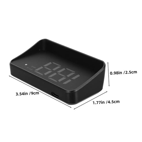 Vehicle Speedometer Display With Green LCD For Cars, USB Powered Dash Mount, dimensions shown in black casing
