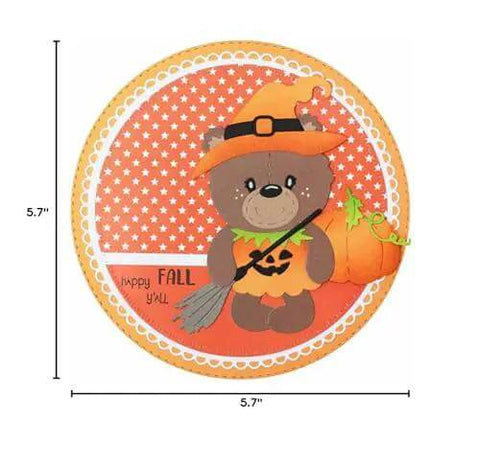 12pc Nesting Round Frame Die Cut Set for Cards and Scrapbooking, Lace Circle Tag Background with Halloween Bear Design, 5.7-inch