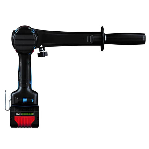Professional 18V Brushless Hammer Drill Driver Kit With 8 Ah Battery Pack And 1330 Inch Pound Torque showing side view with battery attachment.