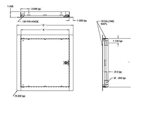 Extra Durable Heavy Duty Flush Access Door 10 X 10 Inch White Steel Wall Ceiling Cutout Panel dimensions and specifications diagram.