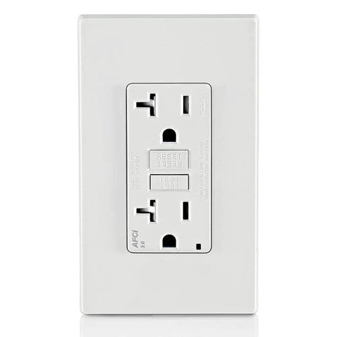 20 Amp AFCI Outlet With Self Test, Tamper Resistant Receptacle And LED Indicator Light, Arc Fault Fire Protection AFTR2-W White