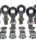 Premium Heavy Duty 4 Link Rod End Kit With Seven Eighth Inch Bore And Thread Right Left Hand Setup Built Tough Chromoly Steel Bodies Teflon Kevlar Races shown in a flat layout.