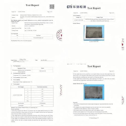 Certification documents for Reinforced Exhaust Heat Shield Mat 24x24 With Adhesive Backing Heavy Duty Thermal Barrier