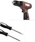 Heavy Duty 12V Lithium Electric Drill And Rechargeable Screwdriver Featuring A Slick 91 Piece Household Toolbox Set Loaded With Hella Tough Carbon Steel Bits For Weekend Diy Gear - close-up of drill and screwdriver heads.
