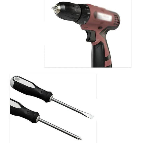 Heavy Duty 12V Lithium Electric Drill And Rechargeable Screwdriver Featuring A Slick 91 Piece Household Toolbox Set Loaded With Hella Tough Carbon Steel Bits For Weekend Diy Gear - close-up of drill and screwdriver heads.