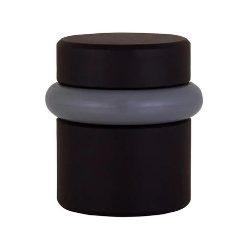 2 Pack Cylindrical Door Stops With Brass Construction And Oil Rubbed Bronze Finish Floor Mounted Noise Absorbing Rubber Includes Gray Bumper