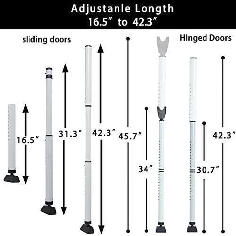 Two In One Door Security Bar And Sliding Patio Door Stopper Jammer For Child Proofing, Adjustable Heavy Duty Iron Construction With White Finish