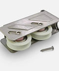 Heavy Duty Sliding Door And Window Rollers With Heavy Hauler Nylon Wheels Four Piece Set Double Wheel with stainless steel frame.