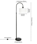 Image of a 70 Inch Arc Floor Lamp With Fabric Shade In Brass White Modern Curved Arm Reading Light For Living Room Cozy Reading Nook Vibe With Diffused Warm Ambient Glow For Sofa Or Chair, showing full height and shade dimensions.