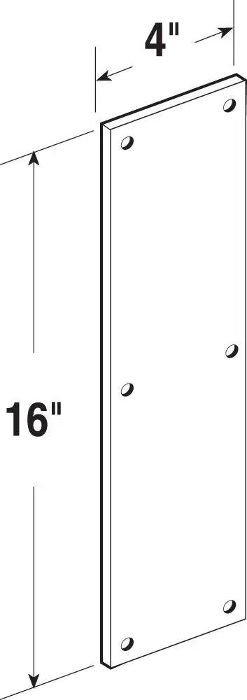 Diagram of J 4581 Door Push Plate 4 Inch By 16 Inch Satin Aluminum With Pre Punch Mounting Holes and Hardware