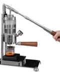 Straight Up Manual Espresso Machine With 16 Bar Pressure lever operated, stainless steel and wood design, brewing coffee