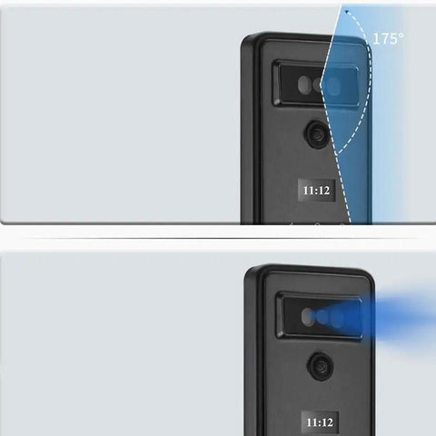 Close-up of fingerprint smart lock visual intercom with 175-degree wide angle, used for solid home protection.