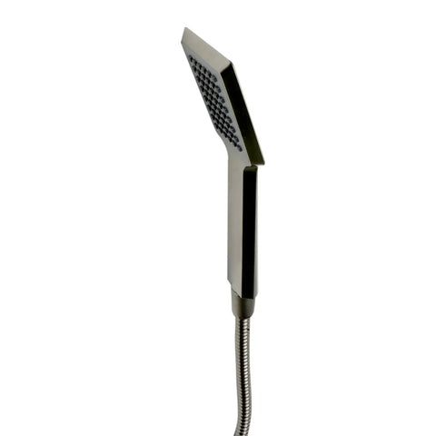 HomeStock Modern Square Solid Brass Shower System with Wall Mount Installation and Brushed Nickel Finish handheld showerhead