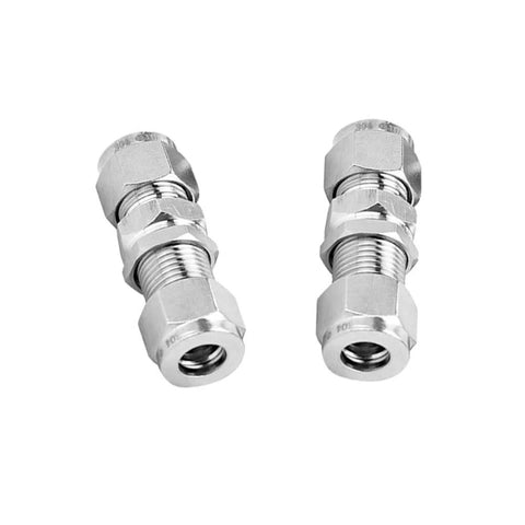 Two 304 stainless steel compression bulkhead fittings, 1/8 in OD x 1/8 in OD, pack of 2