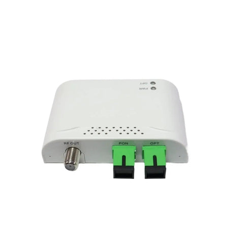 Fiber Optic Receiver Triplexer HY 21 R40 For FTTH Gear With SC APC To SC Connectors 5V DC Powered Pocket Sized 100 By 67 By 23 Mm, front view