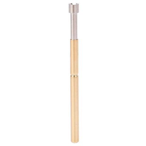 Single brass pogo pin from 100 Pcs Spring Loaded Pogo Pin Set With Brass Concave Head For Stable High Frequency PCB Testing And Repeated Contacts.