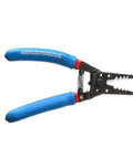 Curve Wire Stripper And Cutter For 6-12 AWG Stranded Wire, 7-1/8 Inch hand tool with blue handles and precision ground stripping holes.
