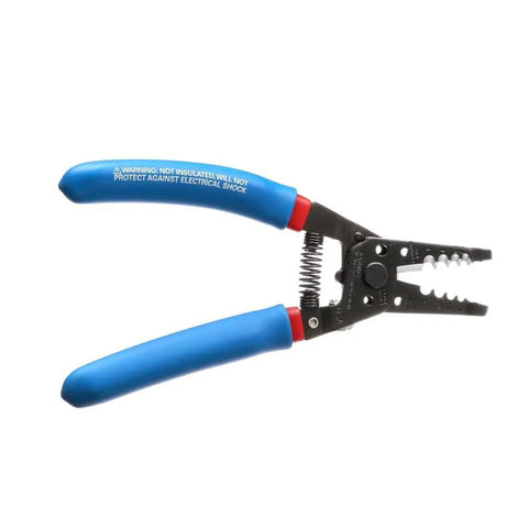 Curve Wire Stripper And Cutter For 6-12 AWG Stranded Wire, 7-1/8 Inch hand tool with blue handles and precision ground stripping holes.