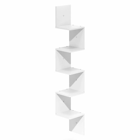 Corner Wall Shelves 5-Tier S-Shape Floating Rack In White, 7.8-inch FSC board corner shelf for books and decor