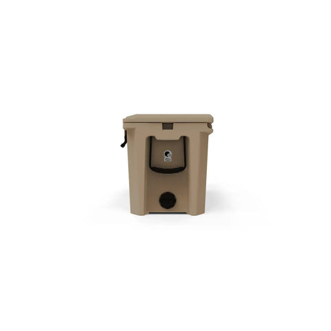 Heavy Duty 100 Qt Hard Side Cooler With Two Inch Foam Core, beige rotomolded design for camping and beach use.