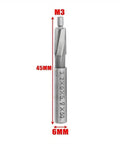 HSS counterbore end mill, 6mm diameter, 45mm length, M3 hex shank