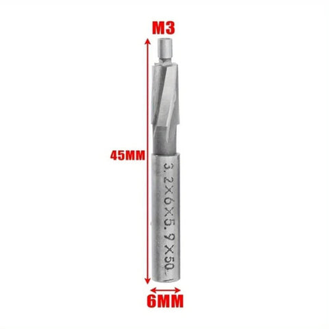 HSS counterbore end mill, 6mm diameter, 45mm length, M3 hex shank