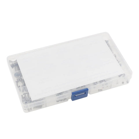 Premium 304 Stainless Steel Phillips Flat Head Machine Screw Assortment Pack in a translucent storage case.