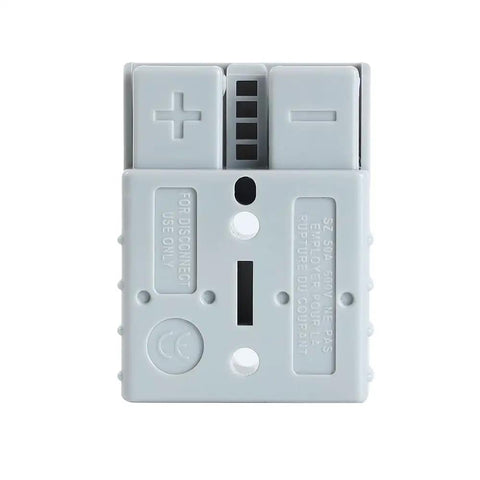 Front view of 50 Amp Heavy Duty 10 Gauge Battery Quick Connector Kit For 12-36V Systems with silver contacts in polycarbonate housing