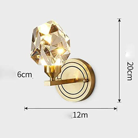 Modern Copper Crystal Wall Sconce Straight Up Stunning For Living Room And Bedroom Top Tier Bedside Lamps With Glare Free Hand Cut Shades Giving Your Space A Total Glow Up, 12cm wide, 20cm tall.