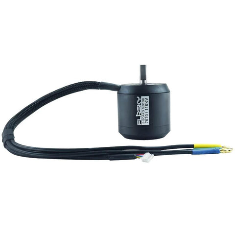 Front view of Beefy 7070 Offroad Electric Skateboard Motor With 4200W Peak Power 110Kv Sensored D Shaft 10Mm for DIY builds.