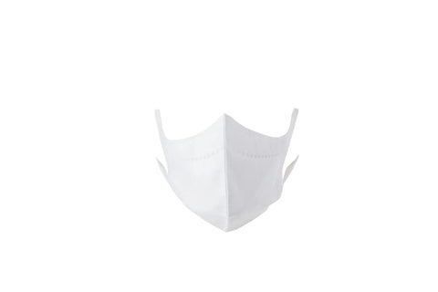 Front view of white KF-AD 3 Layer Disposable Face Mask, Made In Korea, Medium Size, showing high filtration and breathable comfort