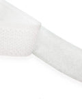 Close-up of Heavy Duty White Sew On Hook And Loop Tape Nylon Fastener Strips 1 Inch By 33 Feet Non Adhesive Craft Rolls.