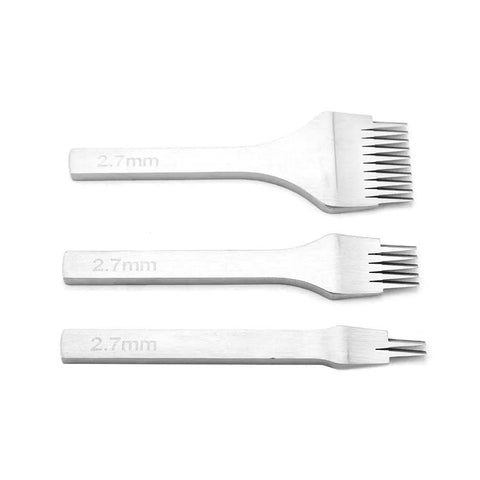White Steel Leather Crafting Tool Set Featuring a 2.7mm Prong Stitching Chisel and 2510 Punch Lacing Irons for Leatherwork