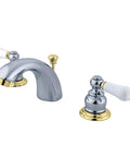 Old School Victorian Mini Widespread Chrome Bathroom Faucet For Deck Mount 3 Hole Install with gold accents