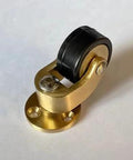 Solid brass caster with 1 inch rubber wheel, part of set of four 25 mm solid brass casters with 360 degree swivel, round cup style.