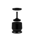 Three Piece Sleek Espresso Powder Receiver Cup And Dosing Funnel Fits 51 54 58Mm Portafilters in black with detachable parts.
