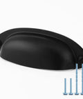 Ten Pack Vintage Farmhouse Style Matte Black Cup Pull Handles With Shell Ear Like Knobs for cabinets with included screws