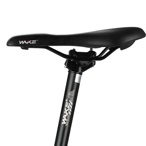 Alloy Bike Seatpost 27.2 X 400mm with Four Size Shim Spacers attached to a bicycle saddle, side view