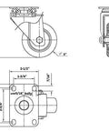 Technical diagram of 3 Inch Swivel Casters Set Of 4 Heavy Duty Plate Casters With Premium Polyurethane Wheels, dimensions and specifications.