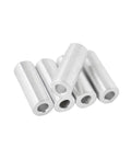 Aluminum spacers, set of five, 3/8 in OD x 3/16 in ID, round unthreaded standoffs, plain finish