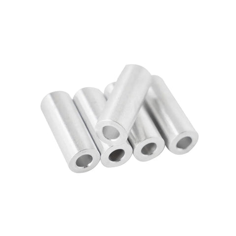 Aluminum spacers, set of five, 3/8 in OD x 3/16 in ID, round unthreaded standoffs, plain finish