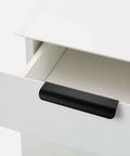 Premium Matte Black Cabinet Handles And Finger Pulls For Kitchen Cupboards 5 Inch Aluminum Alloy Drawer Grips on white drawer.
