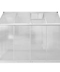 Front view of Reinforced Aluminum Greenhouse Outdoor 95.3 By 74.8 By 76.8 Inches With Polycarbonate Panels UV Protection