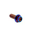 Titanium flanged hex head bolt, M6x1.0x13mm, burnt blue finish, 6AL4V aerospace grade.